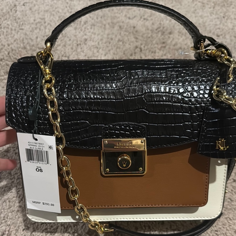 Ralph Lauren Black and Brown Croc-Embossed Women's Bag